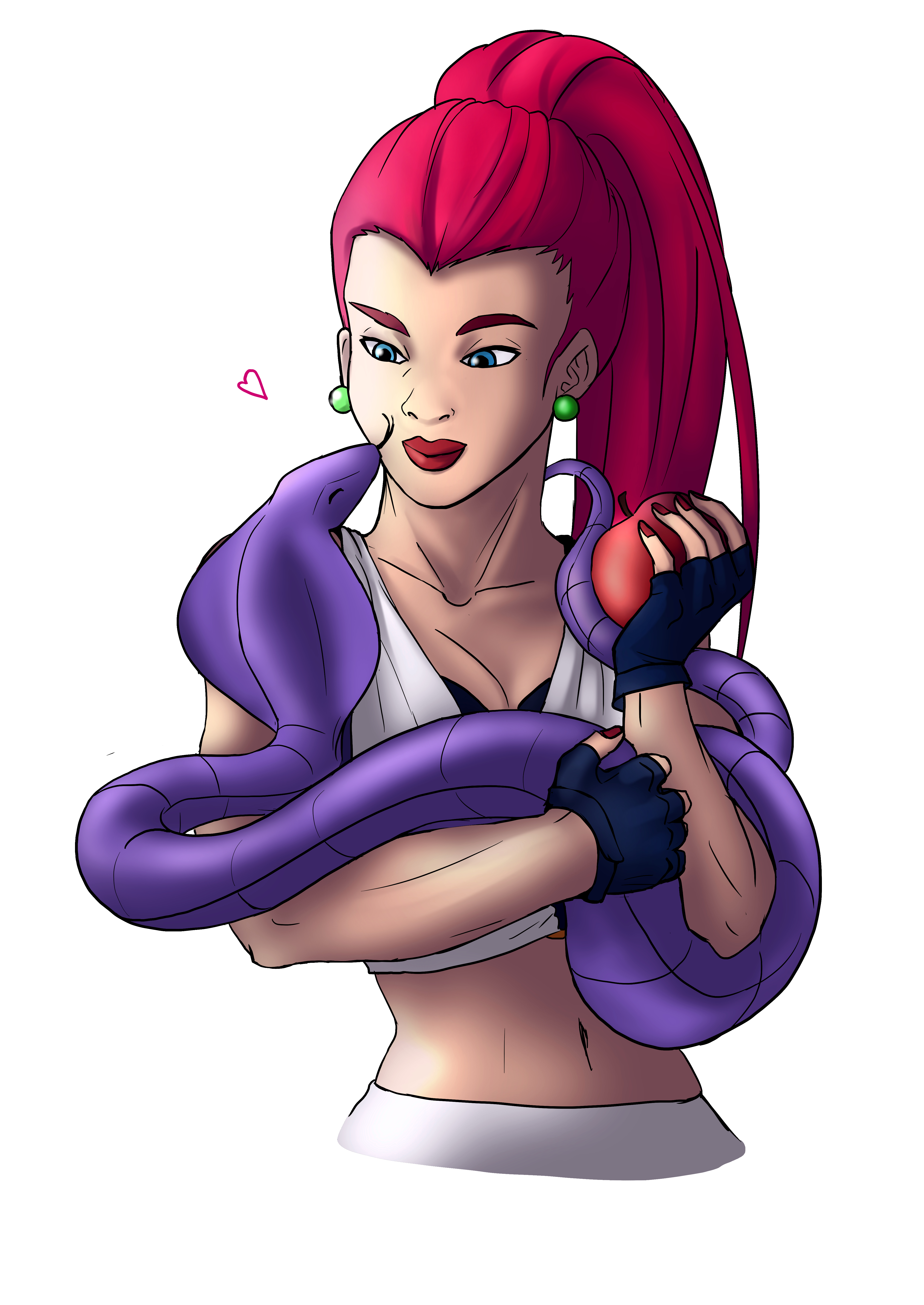 ./2021-11-28 - ART - Jessie from Pokemon's Team Rocket holding an apple with her snek coiled about her - LOVE - jessie_comic_illustration_by_roquetmonster_ddhx0vg - BARMAYDEN.jpg